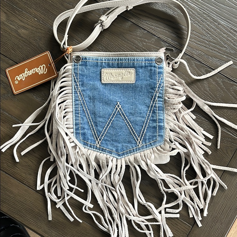Wrangler Blue and White Fringe Crossbody Bag